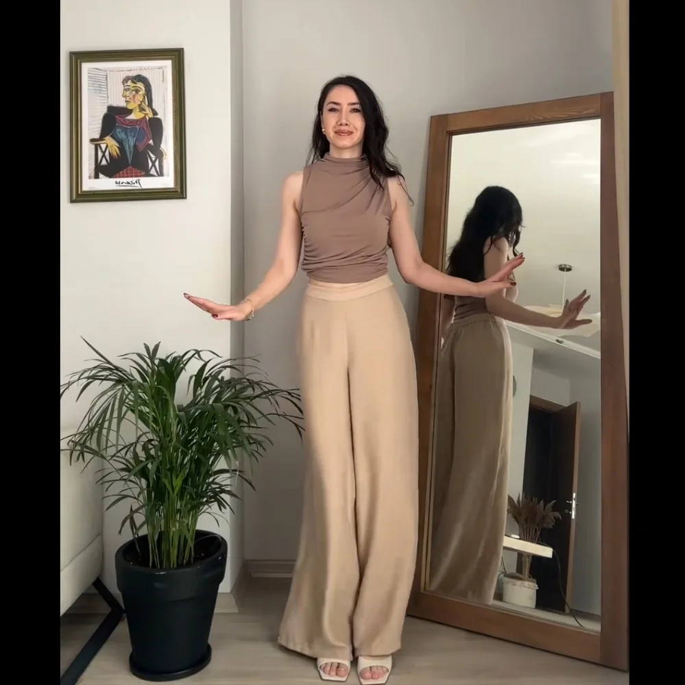 Zara Set 2 Pc belted Top and Wide Pants Size S